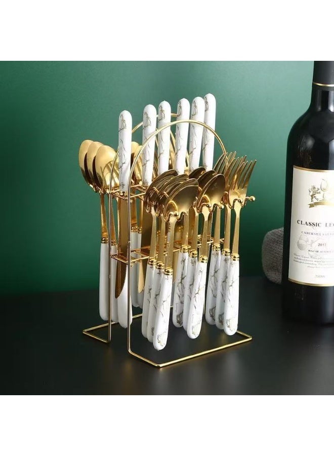 أكنزلмед مجموعة أدوات العشاء 24 قطعة مع موقف المنظم ، مثالية للوجبات العائلية لأشخاص 4-6 - Image 2